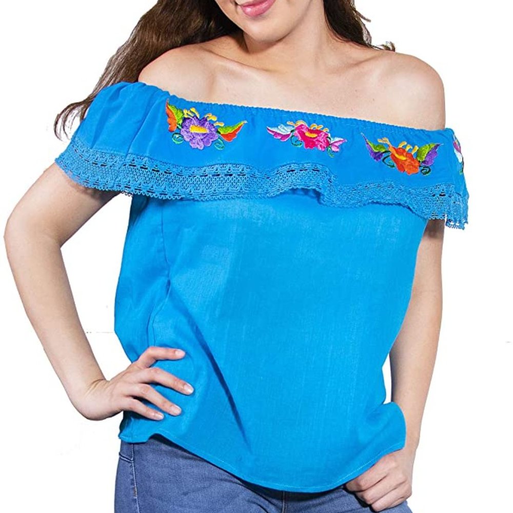 El Paso Designs Floral Embroidered Fiesta Blouse, XL